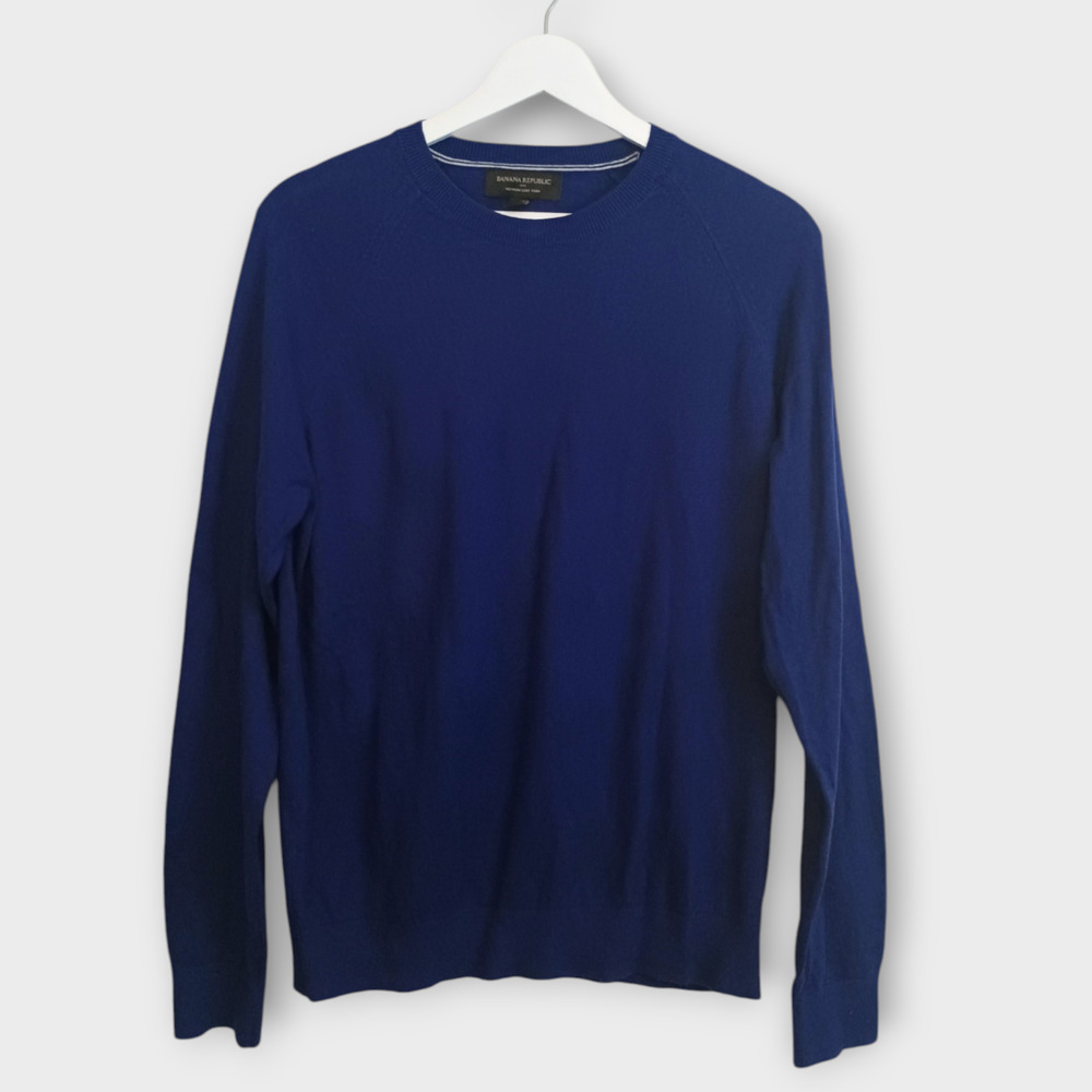 Banana Republic Sweater Mens Medium Blue Premium Luxe Yarn Silk Cashmere Cotton